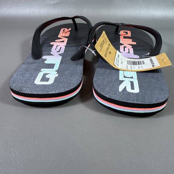 Quiksilver Molokai Flip Flops Mens Size 12 Thong Sandals Black Colorful Script - Picture 8 of 11